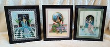Vintage Art Deco Trio Glass Framed Prints 1920s 1930s