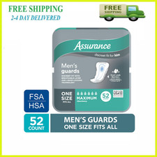 Assurance Men's Guards Maximum Absorbency 52 Count Incontinence Pads Pack New