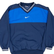 VINTAGE NIKE CENTER SWOOSH BLUE PULLOVER WINDBREAKER JACKET 1990S XL WOMEN
