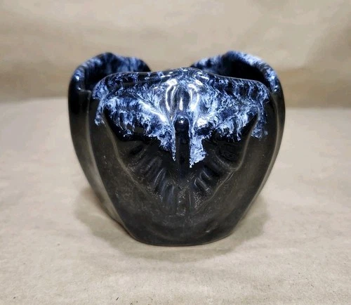 Van Briggle Pottery Small Butterfly Vase/Bowl Black w/White Drip Glaze *Signed