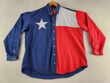 Vintage Texas Cotton Button Flag Shirt Mens Large(?) Long Tail Made in USA