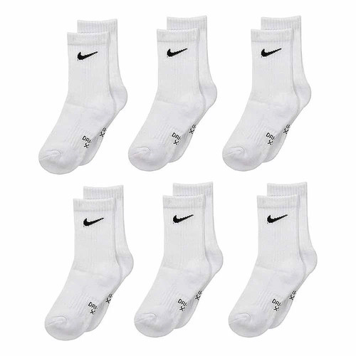 Nike Kids Dri-FIT Crew Socks 6-Pairs White XS Youth (10C-3Y) UN0019-001 NEW