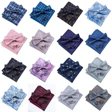 Formal Mens Bow Tie Handkerchief Cufflinks Set Wedding Paisley Floral Bowties