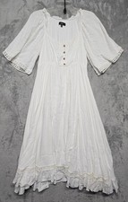 Lulus Dress Womens Size Small White Boho Maxi Fit Flare Crochet Bell Sleeve