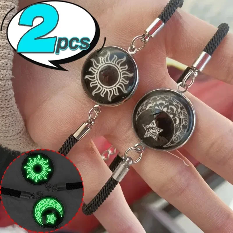 2pc Luminous Sun Moon Braided Couple Bracelet Adjustable Lovers Valentine's Gift - Image 3 of 4