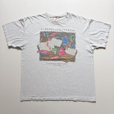 Vintage Library of Congress T-Shirt Size XL Thomas Jefferson Books Graphic Rare