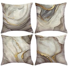 Marble Texture Decorative Throw Pillow Covers 18" x 18" Pack of 4 White/Gold