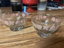 Pyrex Pink Gooseberry Dessert Fruit Sherbet Cups Bowls Set of 2 Footed Glass