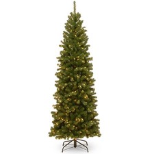 6.5 ft. Pre-Lit North Valley Spruce Pencil Slim Tree with Clear Lights, Plug-In