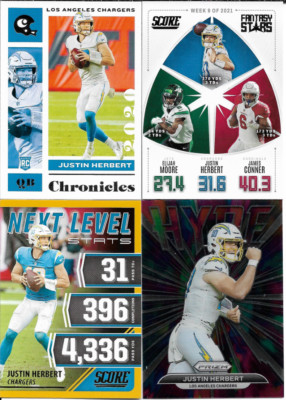 Justin Herbert 4 Card Lot with Chronicles Rookie & Inserts NM