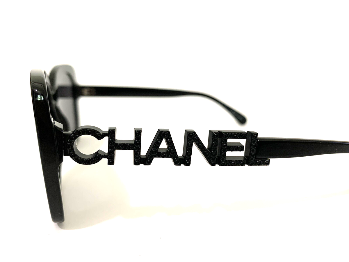 CHANEL CH5422B Black Logo Sunglasses, Black Acetate w/ Strass