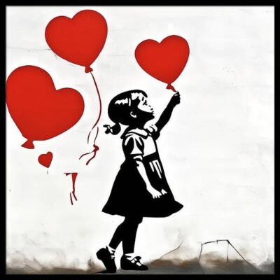 Einzelstück!Motiv Banksy Girl with Balloon Gerahmt schwarz 85x85 Leinwand/PopArt