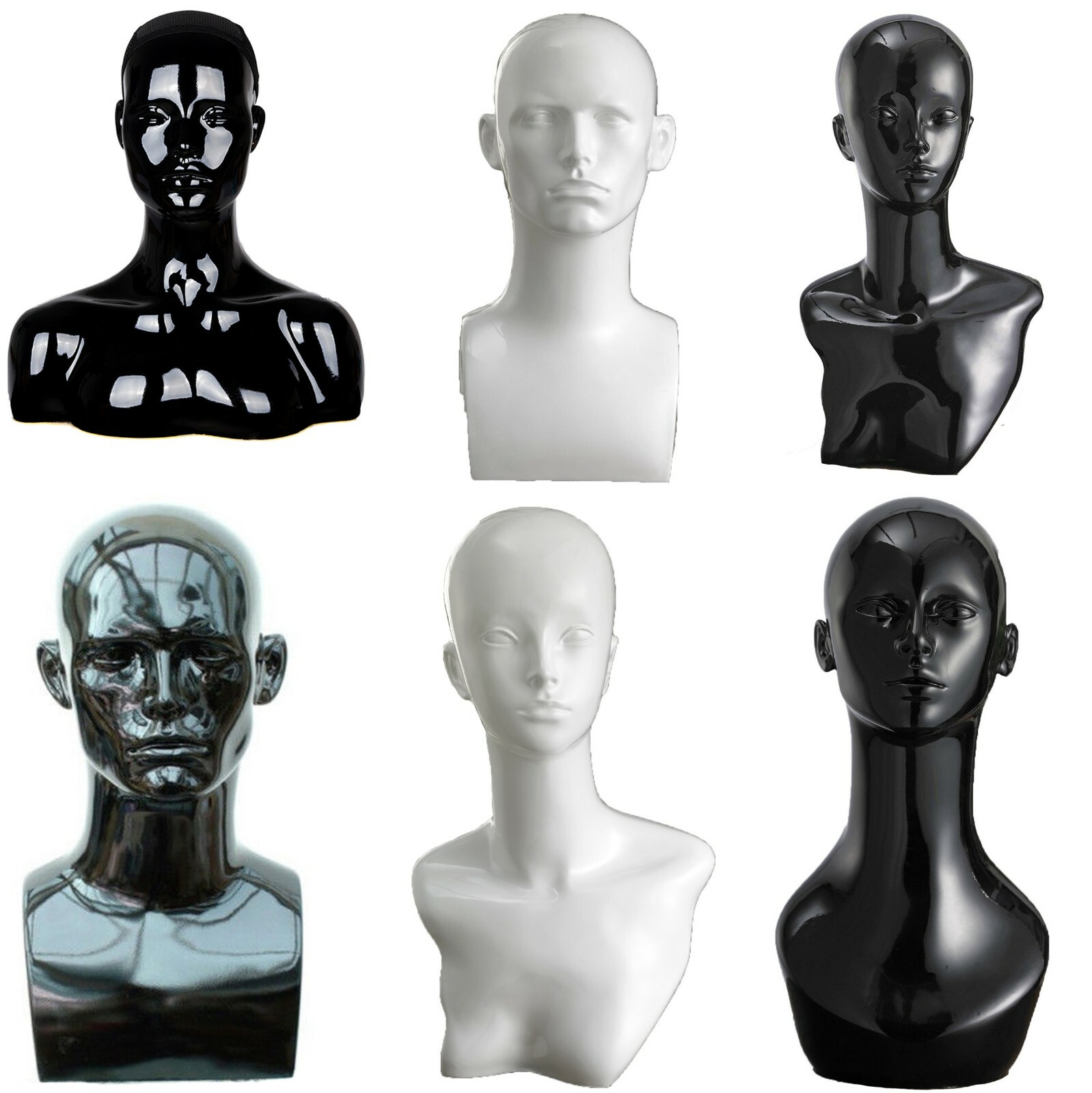 High Gloss Black White Male Female Mannequin Head Shop Display Head