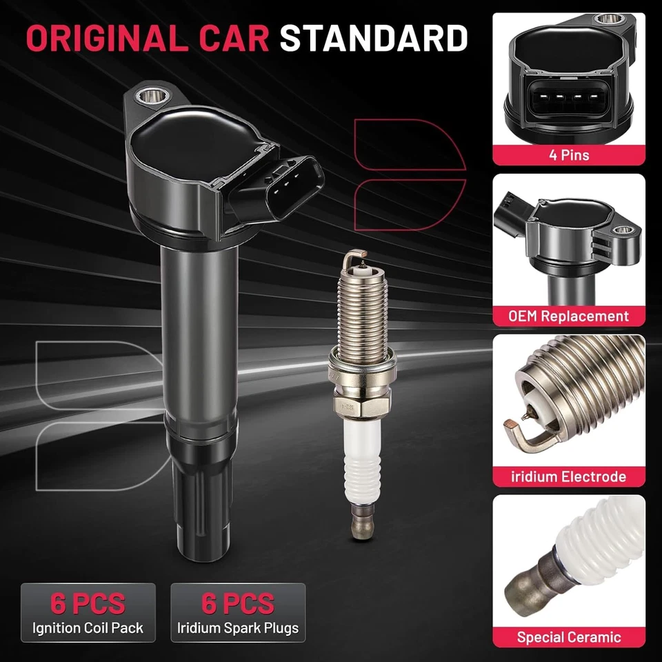 6X Spark plugs & ignition coil packs For 2005-2018 Toyota Avalon 3.5L UF487 - Image 2 of 4