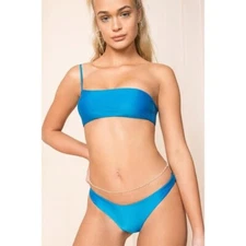 NWT superdown Annette Bikini Top One Shoulder Swim Bathing Suit Teal XX Small