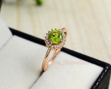 Natural Peridot Gemstone 925 Sterling Silver August Birthstone Anniversary Ring