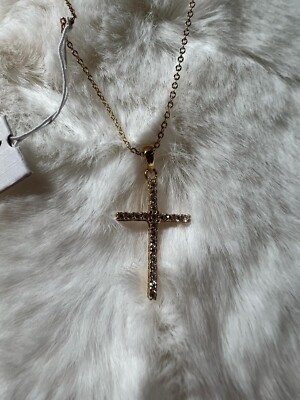 Bleu Sage Sterling Silver 14K Gold Plated Cross Necklace