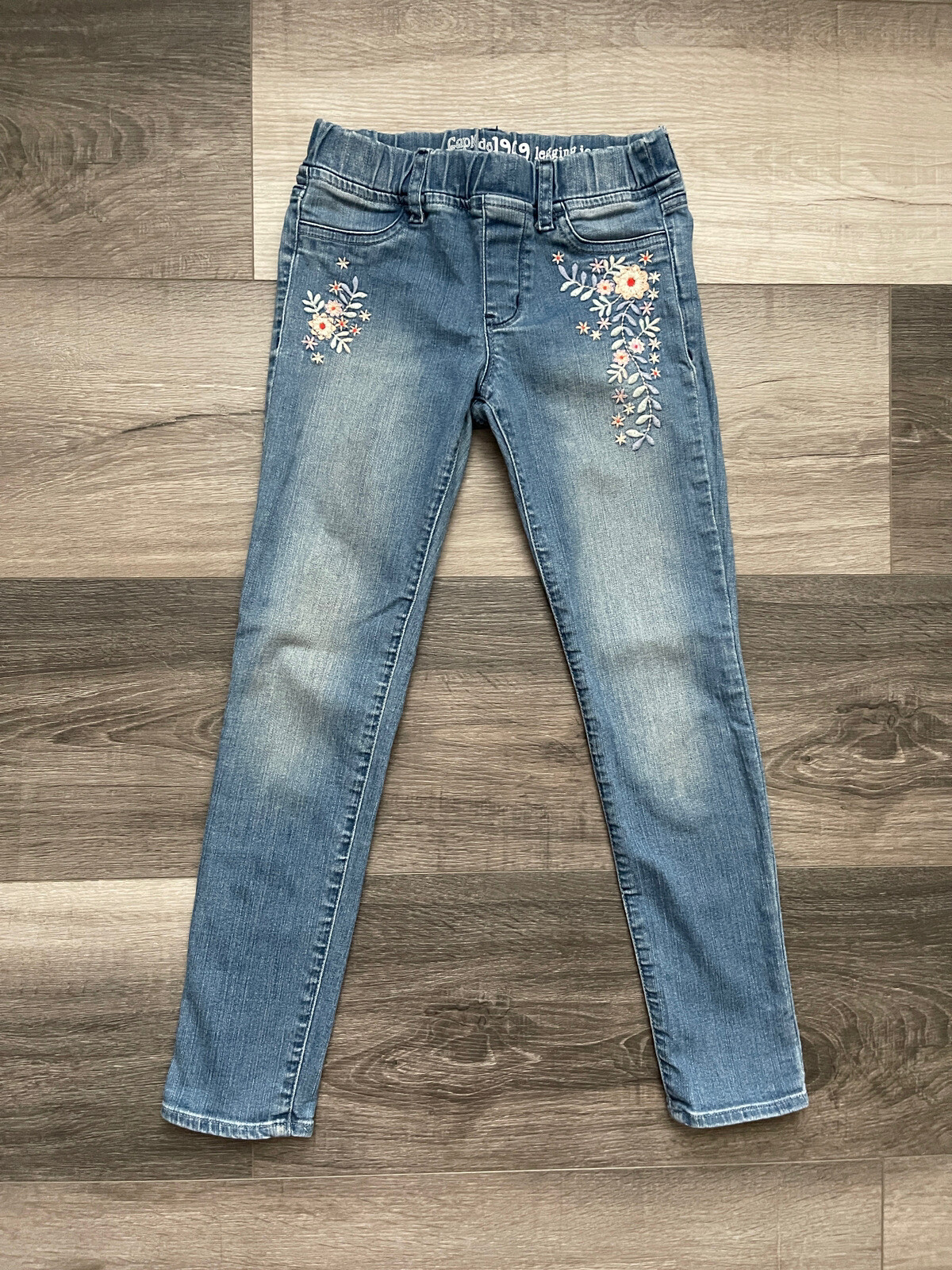 Gap kids 1969 Floral Jeans Girls Size 8 Regular Straight Leggings Light Wash EUC