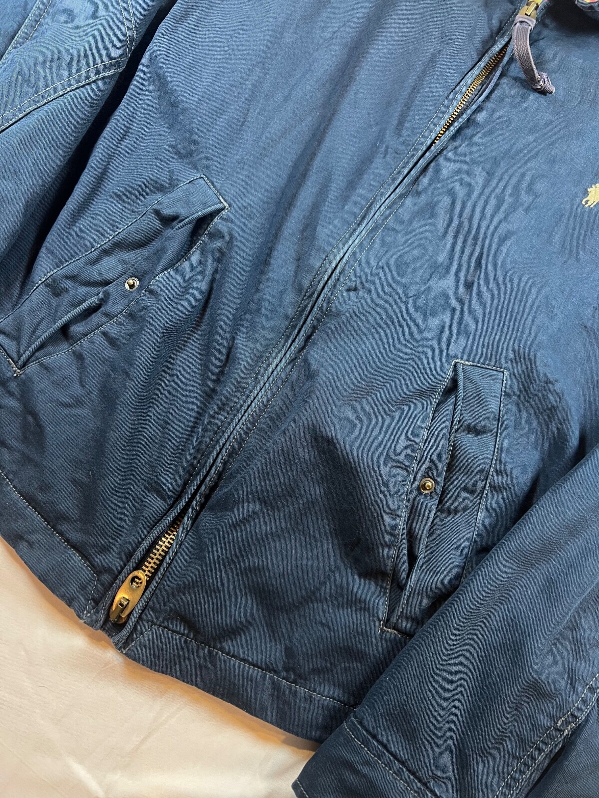 Giacca vintage Polo Ralph Lauren bi swing 2XL blu foderata a quadri full zip lino pony