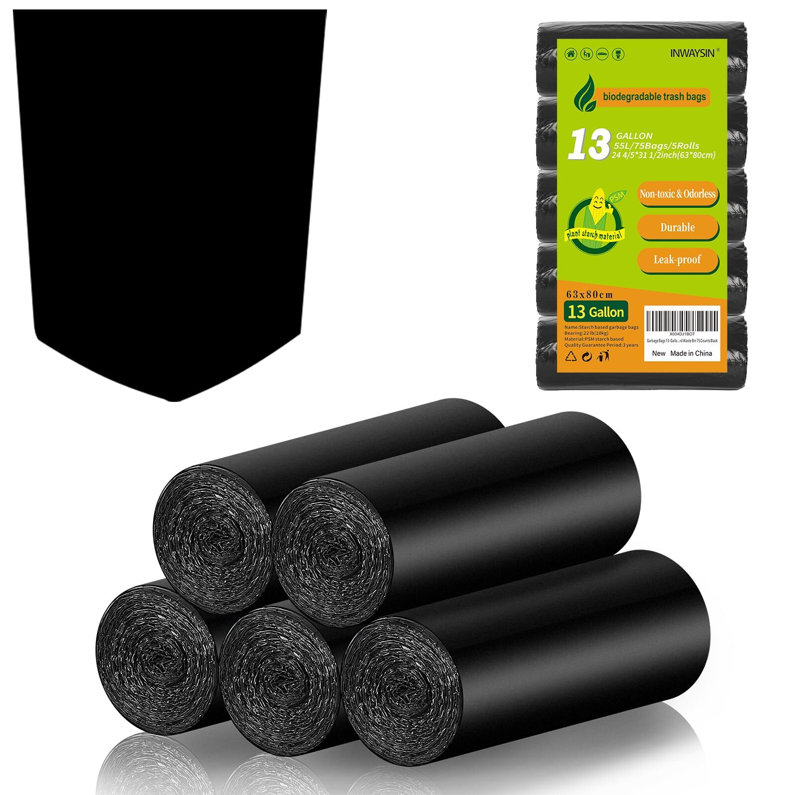 13 Gallon Biodegradable Tall-Kitchen Trash Bags - Black Garbage Bags Large Co...