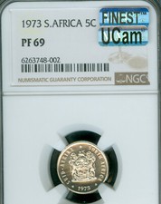 1973 SOUTH AFRICA 5 CENTS NGC PF69 MAC UCam MAC FINEST GRADE SPOTLESS *