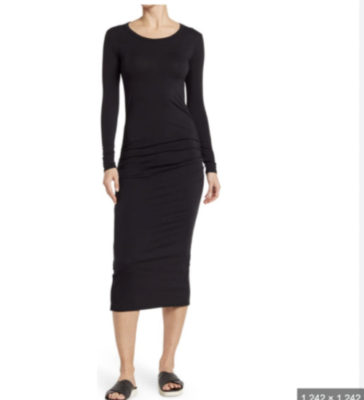 James Perse Long Sleeve Ruched black Midi Dress long sleeve Sz 1 NWD,  #WJEH6887 | eBay