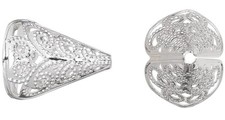 10 Silver Plated Brass 16x16mm Bead Cap Cone Cord End with 13x10mm ID