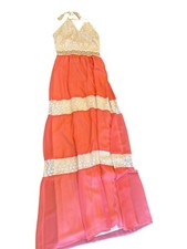 Flying Tomato Womens Coral Maxi Dress Halter Neck Tie Small Summer Cottage