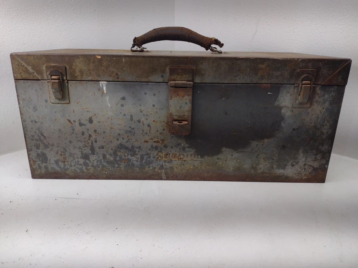 Vintage SNAP ON METAL TOOL BOX 21 L x 9 D x 9 H Leather Handle EARLY LOGO