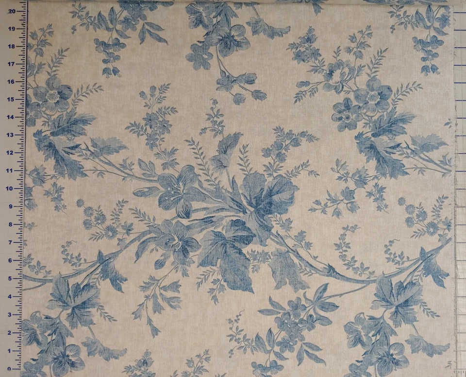 Coral Harbour Fabric Ralph Lauren NOS Blue Floral Cotton Twill BY THE YARD - Image 2 of 4