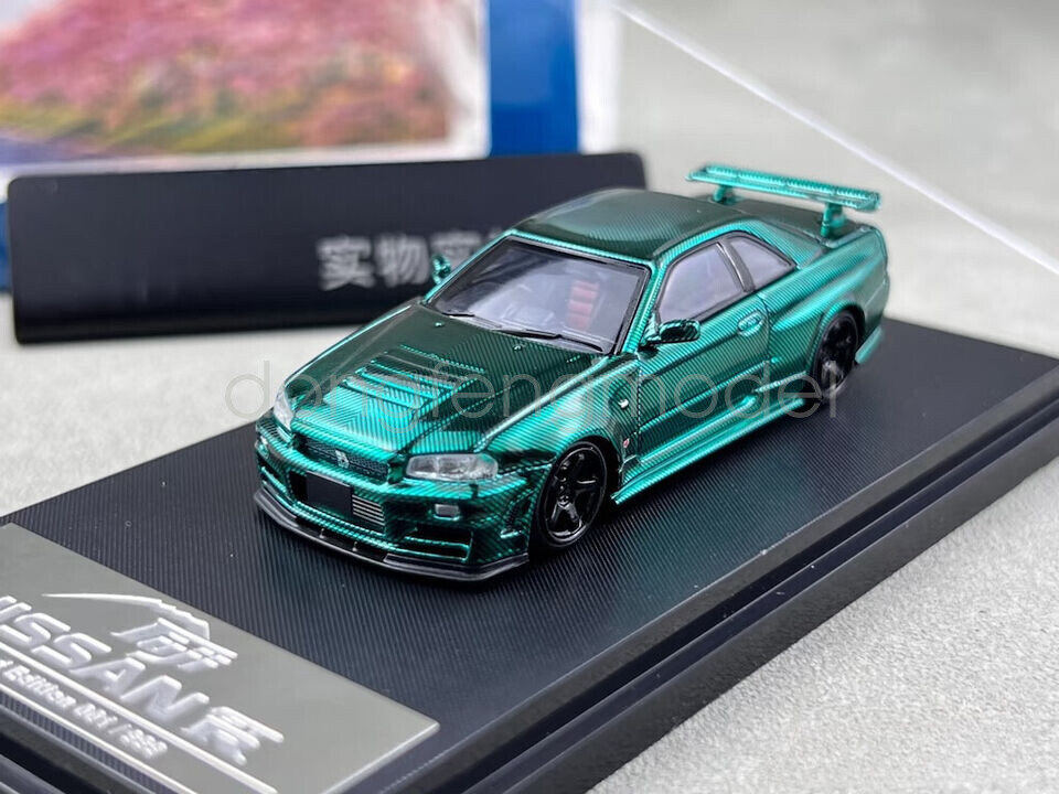 Fuji 1:64 Green Carbon Skyline GTR R34 Nismo Z-Tune Model Diecast