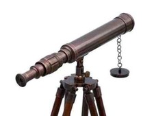 18 Inch Telescope With Wooden Tripod Stand Antique Nautical Floor Standing Brass
