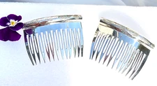 Vintage Solid Sterling Silver Mexican Feather Designed Hair Combs 41 g