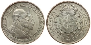 Sweden 2 Kronor 1907 Oscar II Golden Wedding Silver