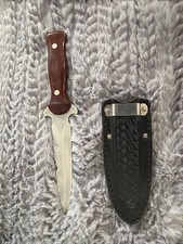 Vintage Western USA W77 Boot Knife 4.5 Dagger Basketweave Leather Sheath Nice!
