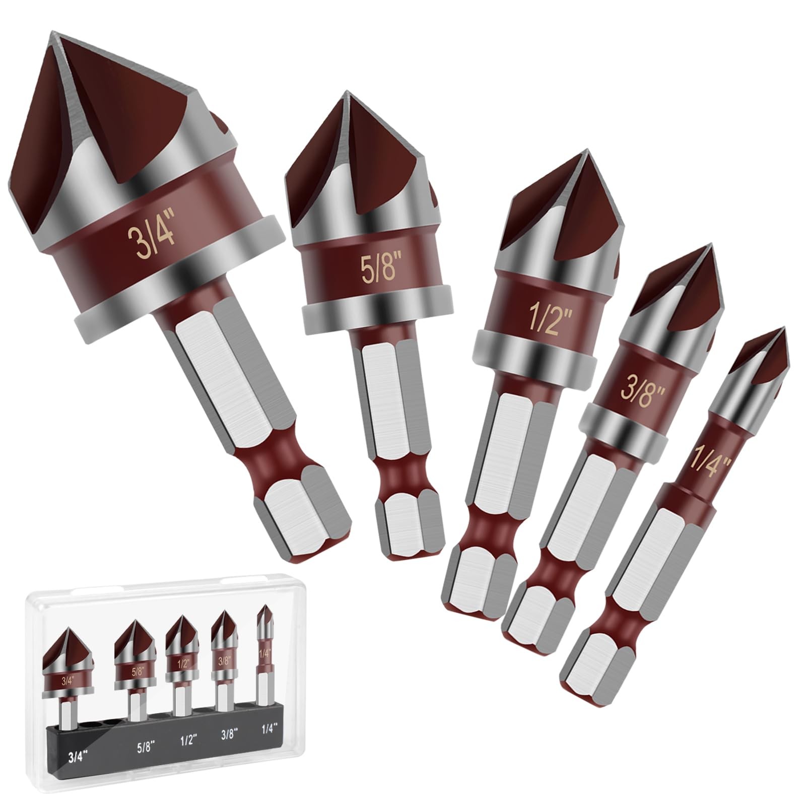 Countersink Drill Bit, 5PCS 82 Degree HSS 1/4