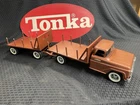 Vintage Tonka Tandem Platform Stake Truck + Pup Trailer, Original Set