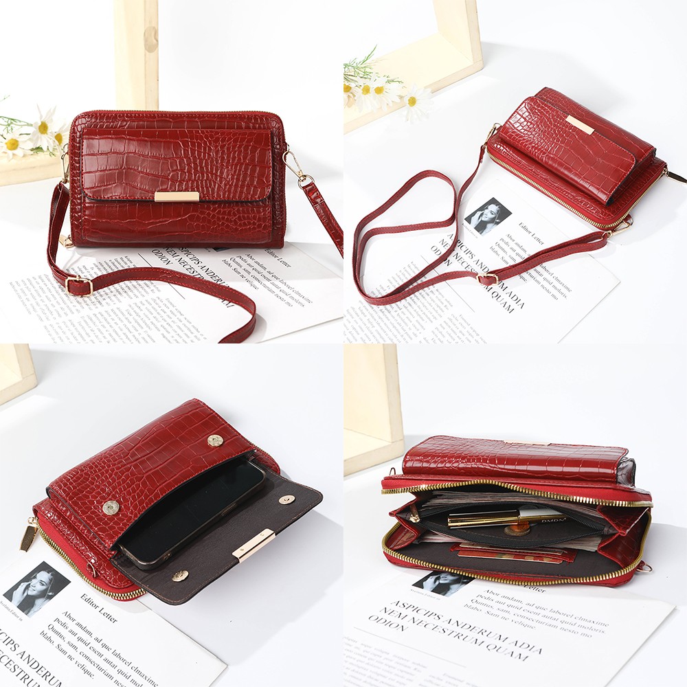 Women's Crocodile Leather Large-capacity Wallet Cross-body Bag with Straps Gift
