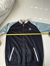 retro fila tracksuit top Small Navy Blue 80s Casuals Vintage Jacket Old School