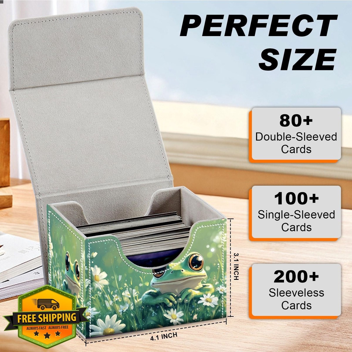 mtg card containers TCG Storage Box Deck Box Magnetic Closure White Daisies Frog Featuring A Stackable Design CCG MTG Card Box -