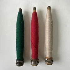 Lot of 3 8 inch Wood Quills Wrapped Bobbins, Spools, Wooden Threaded