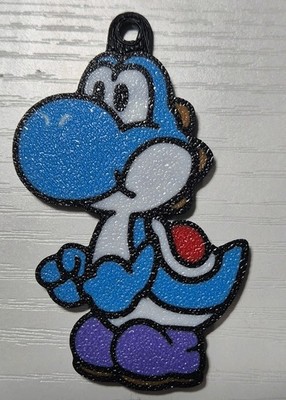  3D Printed Glossy Super Mario Yoshi Blue Keychain 