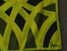 Vera Neumann Vtg Silk Scarf Gold  Blk Oblong 15" x 44 Hand Rolled Japan 70's