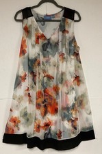 NWOT Simply Vera Wang Dress L Floral V Neck Sleeveless Pleated Lined Tie Back