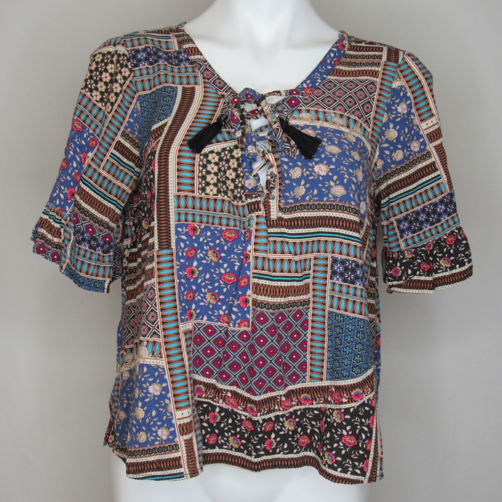 American Eagle Patchwork Boho Tunic Top Women's M… - image 1