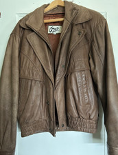VINTAGE LADIES LEATHER BOMBER JACKET, COLOR TAUPE, SIZE S