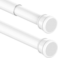 Adjustable Shower Curtain Pole No Drill Extendable Curtain Rod – White 85-220CM