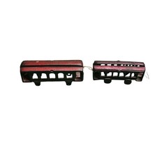Vintage Red Cast Iron Toy Trolley Passenger Car Set of 2