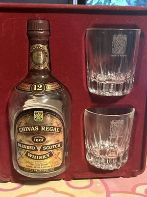 Chivas Regal Whiskey Bottle and Glass Set