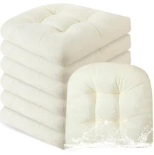 Outdoor Chair Cushions Set of 6 Waterproof Sun Protection Square Tufted Beige